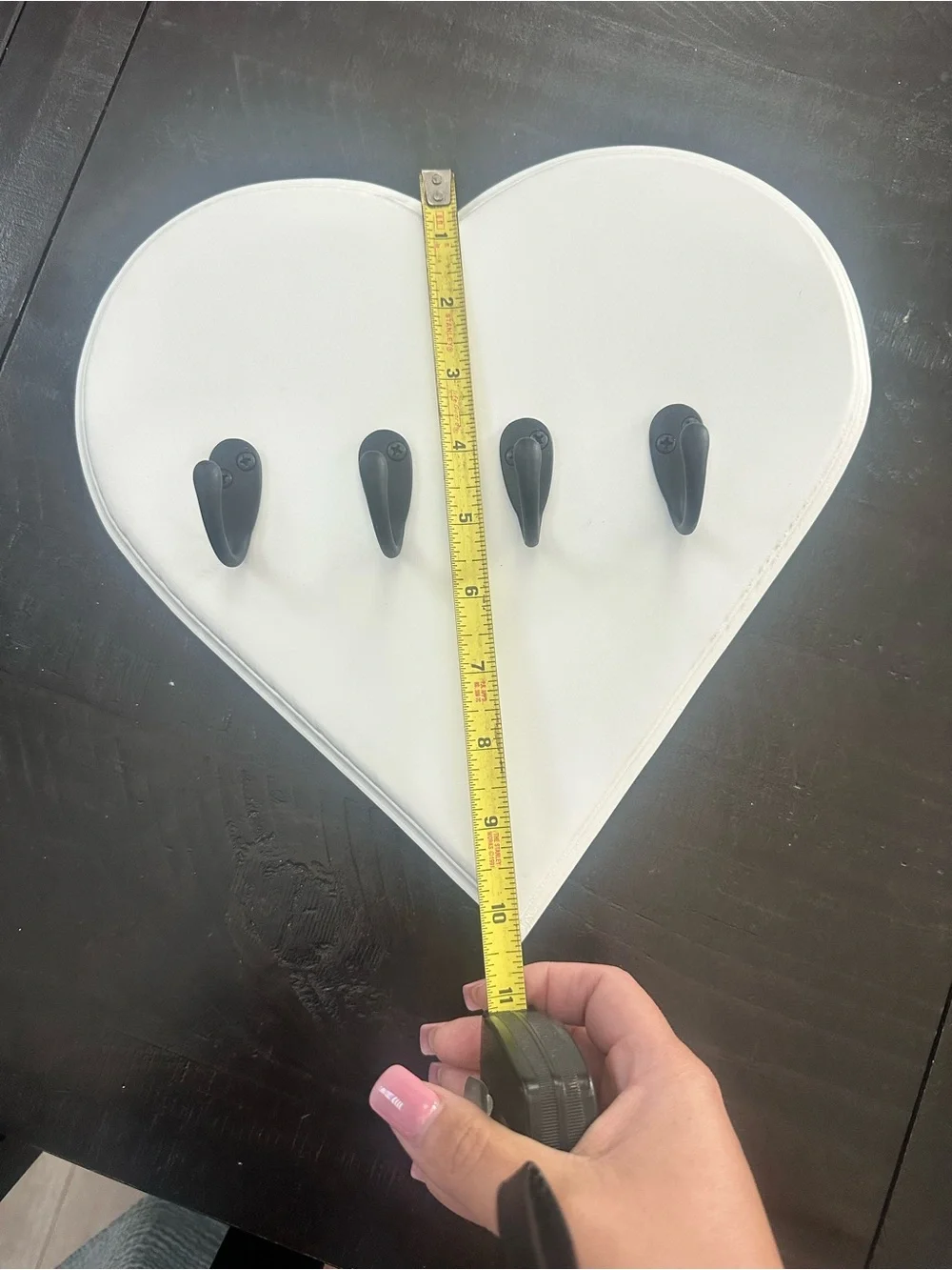 White Heart Wall Hook Rack with Black Hooks